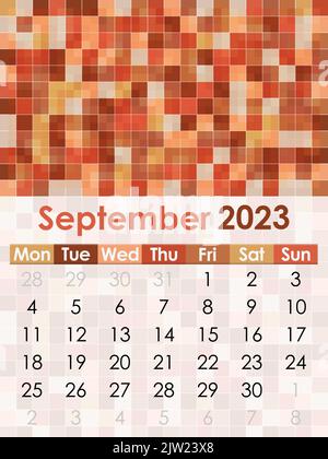 Kalender September 2023 auf weißem Hintergrund. Vektorgrafik. Stockfoto