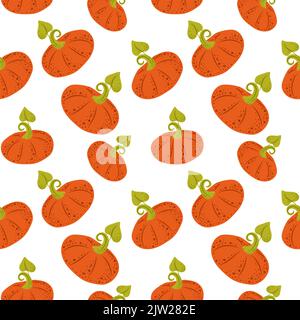 Nahtloses Muster aus orangefarbenen Herbstkürbissen auf hellem Hintergrund. Herbst. Gemüse in kräftigen Farben. Halloween. Herbsternte. Erntedankfest. Geeignet Stock Vektor