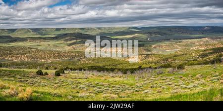 Flaming Gorge, Blick von US 191 über das Firehole Basin, Flaming Gorge National Recreation Area, Wyoming, USA Stockfoto