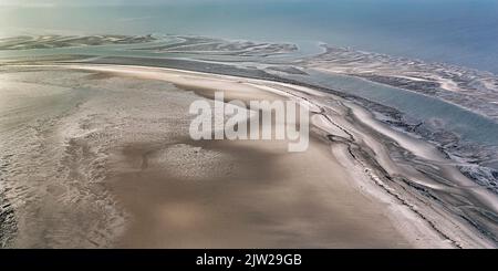 Sandbank bei Amrum, durch Wind und Wasser geformte Strukturen, Luftaufnahme, Nationalpark Schleswig-Holsteinisches Wattenmeer, Nordsee, Deutschland Stockfoto