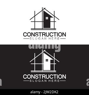 Bau, Hausreparatur und Gebäude-Konzept Logo-Design, Home Building Bau Vektor-Logo-Vorlage Stock Vektor