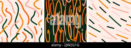 Setzen Sie abstrakte Doodle quadratische Poster. Handgezeichnete geschwungene Formen in trendigen Farben, moderne pastellfarbene, einfache Elemente. Soziale Medien posten Hintergrundsammlung Stock Vektor