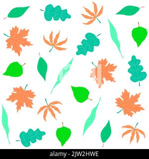 Eine Reihe von verschiedenen Blättern. Blätter von Bäumen im Stil von Doodles. Vektorgrafik. Stock Vektor