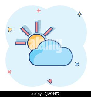 Vektor cartoon Wettervorhersage Symbol im Comic-stil. Sonne mit Wolken Konzept Abbildung Piktogramm. Cloud Business splash Wirkung Konzept. Stock Vektor