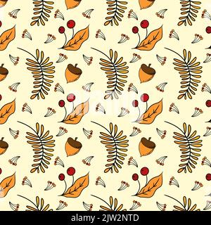 Kräuterbeeren und Herbstblätter Eicheln Illustration Stock Vektor