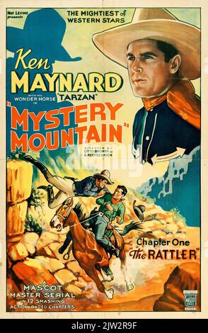 Ken Maynard - Western Movie - Mystery Mountain (Mascot, 1934). Kapitel 1 - „The Rattler“ Vintage Film Poster Stockfoto