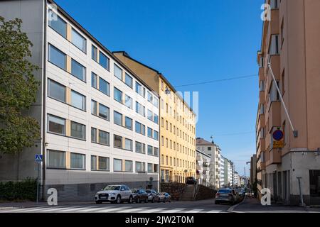 Kolmas linja Street view in Kallio District of Helsinki, Finland Stockfoto