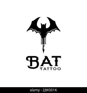 Bat Tattoo Maschine Logo, Tattoo Künstler Logo Mit Fledermaus Symbol Vektor Design Stock Vektor