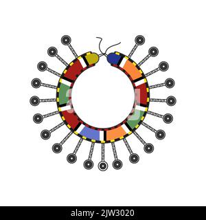Traditionelle Kenianische Bunte Perlen Halskette, Mit Kette Und Münzen Vektor Illustration Stock Vektor