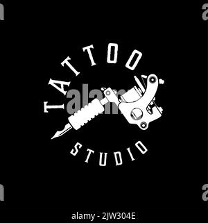 Einfaches Tattoo Studio Logo Mit Moderner Tattoo Maschine Illustration Stock Vektor