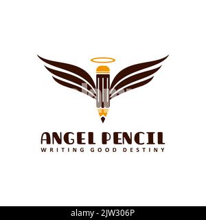 Bleistift-Kunst Mit Engel Flügel Logo Vektor-Design Stock Vektor