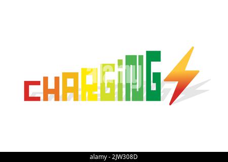 Typografie Laden Für Akkuladelogo Mit Regenbogenfarbe Als Akkustandsanzeige Und Blitzsymbol-Vektordesign Stock Vektor