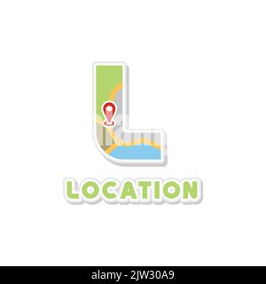 Buchstabe L Position für Logo der GPS-Kartenanwendung, Straßenverzeichnis und Position Stock Vektor