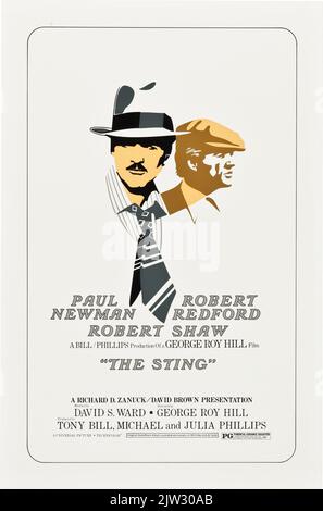 Ein alternatives Plakat für die amerikanische Kinoveröffentlichung des Films The Sting aus dem Jahr 1973. Die Stars des Films, Paul Newman und Robert Redford, sind im minimalistischen Art déco-Stil dargestellt Stockfoto