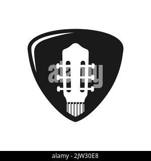 Gitarrenauswahl und Gitarrenkopf für Musikinstrument Logo Stock Vektor