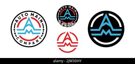 Modernes abgerundetes Logo-Design mit anfänglichem AM oder MA Stock Vektor