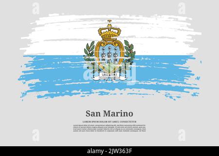 San Marino Flagge mit Pinselstrich-Effekt und Informationstextplakat, Vektorhintergrund Stock Vektor