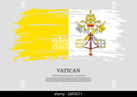 Vatikanflagge mit Pinselstrich-Effekt und Informationstextplakat, Vektorhintergrund Stock Vektor