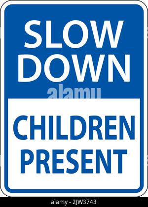 Slow Down Kinder Präsentieren Zeichen Auf Weißem Hintergrund Stock Vektor