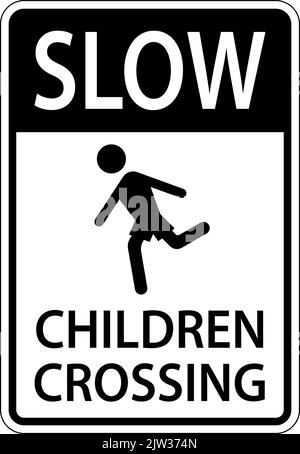 Slow Children Crossing Schild Auf Weißem Hintergrund Stock Vektor