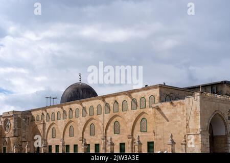 Alte heilige Stadt Jerusalem, Heilige Moschee namens Masjid Al Aqsa, islamische Ikone für Muslime zum Beten Stockfoto
