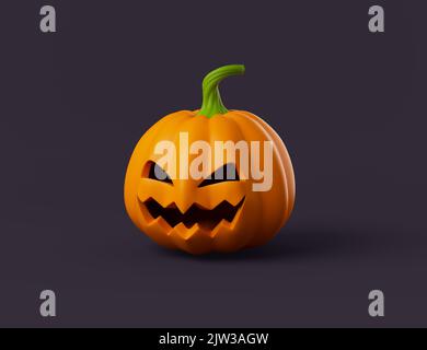 Einfache halloween Cartoon Kürbis 3D Rendering illustrartion. Isoliertes Objekt auf dunklem Hintergrund Stockfoto