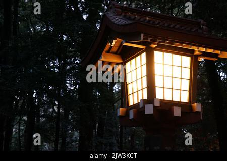 Lampe am Meiji Shrine Tokyo Japan Stockfoto