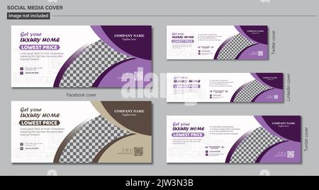 Immobilien Social Media Cover Vorlage Design, Wohnen und Vermietung von Immobilien Business Social Media Profil mit abstraktem Hintergrund Stock Vektor