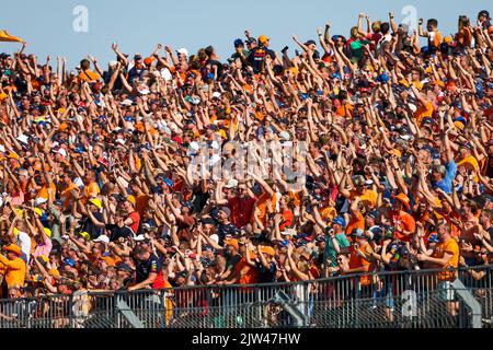 Die Fans von Max Verstappen schmeissen die Tribünen während des Formel 1 Heineken Dutch Grand Prix 2022, 15. Lauf der FIA Formel 1 Weltmeisterschaft 2022 vom 2. Bis 4. September 2022 auf dem Zandvoort Circuit, in den Niederlanden, Belgien - Foto Florent Gooden / DPPI Stockfoto