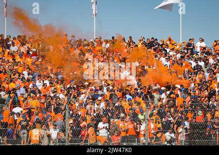 Die Fans von Max Verstappen schmeissen die Tribünen während des Formel 1 Heineken Dutch Grand Prix 2022, 15. Lauf der FIA Formel 1 Weltmeisterschaft 2022 vom 2. Bis 4. September 2022 auf dem Zandvoort Circuit, in den Niederlanden, Belgien - Foto Florent Gooden / DPPI Stockfoto