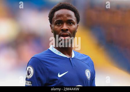 3.. September 2022; Stamford Bridge, Chelsea, London, England: Premier League Football, Chelsea gegen West Ham: Raheem Sterling von Chelsea Stockfoto