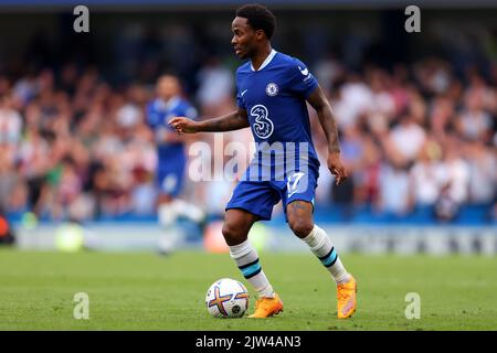 3.. September 2022; Stamford Bridge, Chelsea, London, England: Premier League Football, Chelsea gegen West Ham: Raheem Sterling von Chelsea Stockfoto