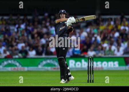 London, Großbritannien. 03. September 2022. Tristan Stubbs von Manchester Originals während des Finales der Hundert Herren Trent Rockets gegen Manchester Originals in Trent Bridge, Nottingham, Großbritannien, 3.. September 2022 (Foto von Ben Whitley/News Images) in London, Großbritannien am 9/3/2022. (Foto von Ben Whitley/News Images/Sipa USA) Quelle: SIPA USA/Alamy Live News Stockfoto