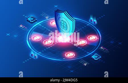 Cyber Threat Intelligence Concept - Sammlung und Analyse von Informationen über laufende und potenzielle Cyber-Angriffe - 3D Illustration Stockfoto