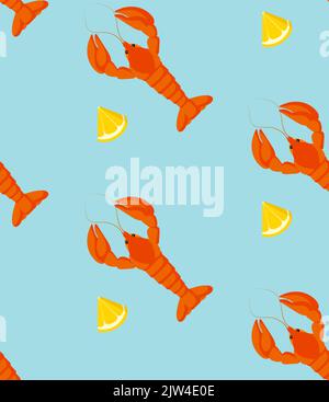 Nahtloses Muster von Meeresfrüchten zubereiteten Mahlzeiten in Restaurants oder Cafés, Krebsen oder Hummerkrabben. Ernährung und gesunde Ernährung, Diät und ausgewogene Speisekarte Stock Vektor