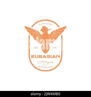 Eurasischer Wiedehopf Vintage Logo Vogel Stock Vektor