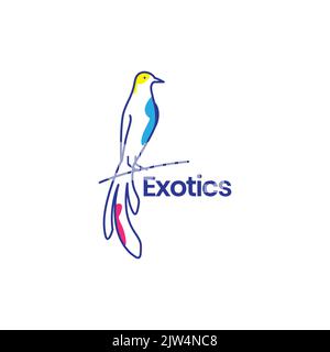 Abstraktes, exotisches Vogel-Logo mit langem Schwanz Stock Vektor