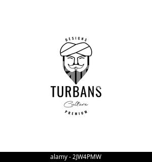 Lächeln Mann bärtig mit Turbans Logo-Design Stock Vektor