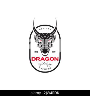 Vintage-Logo mit Schriftzug „Head Dragon Angry“ Stock Vektor