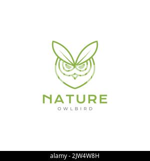 Gesichtseule mit Blattlogo-Design Stock Vektor