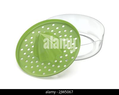 Zitruspresse auf weißem Hintergrund Stockfoto