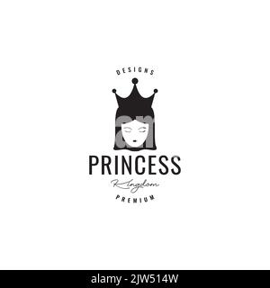 Gesicht Mädchen Prinzessin mit Krone Logo-Design Stock Vektor