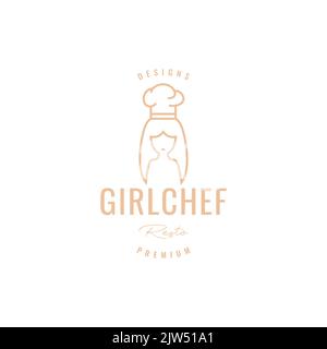 Mädchen lange Haare mit Chef Hut Logo-Design Stock Vektor