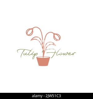 Feminine Blumentüte mit Töpfen-Logo-Design Stock Vektor