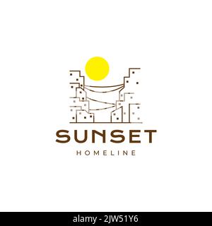 Stadthaus minimal mit Sonnenuntergang Logo Design Stock Vektor