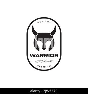 Krieger Helm mit Hornabzeichen im Vintage-Logo-Design Stock Vektor