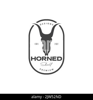 Vintage Totenkopf Tier Longhorn Logo Design Stock Vektor