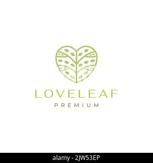 Herzliebe mit femininem Logo-Design mit Blättern Stock Vektor
