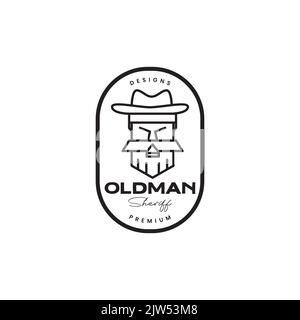 Bärtiger alter Mann Sheriff Vintage Abzeichen Logo Stock Vektor