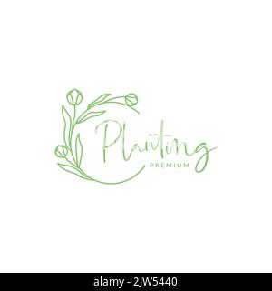 Minimal Art Kreis Reben Blätter Garten Logo Design Stock Vektor